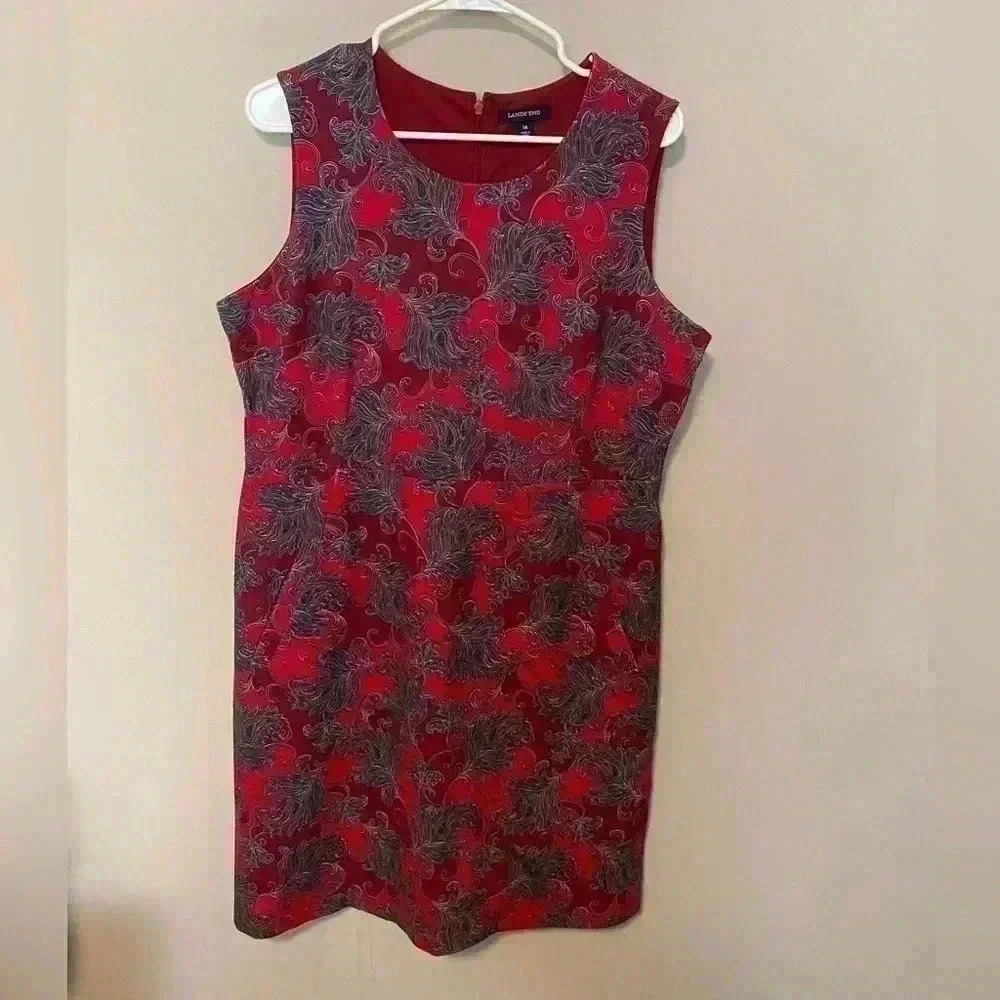 Lands' End Red and Gray Sleeveless Dress